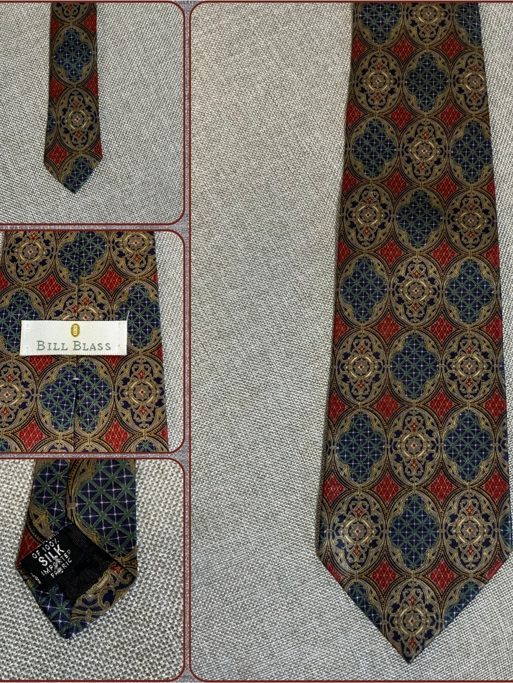 Bill Blass 100% Silk Medallion Geometric Tie